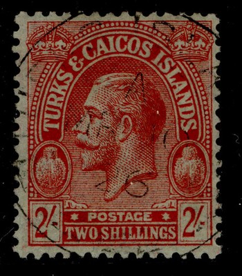 turks-caicos-gv-sg173-2s-red-emerald-very-fine-used-cat-13-wmk-script