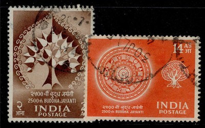 india-qeii-sg372-373-1956-buddha-jayanti-set-fine-used