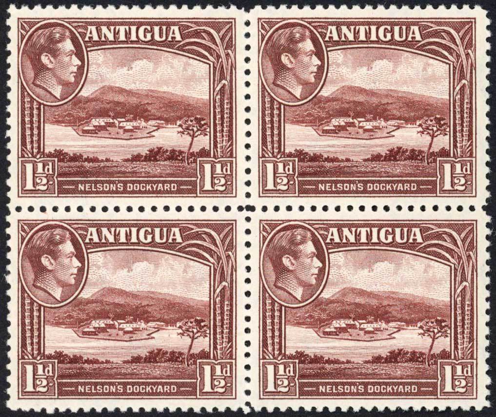 antigua-sg100-1-1-2d-dull-reddish-brown-block-of-four-u-m-cat-16-pounds
