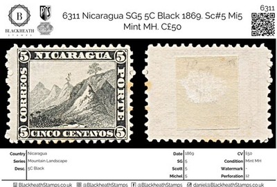 6311-nicaragua-sg5-5c-black-1869-sc-5-mi5-mint-mh-c50