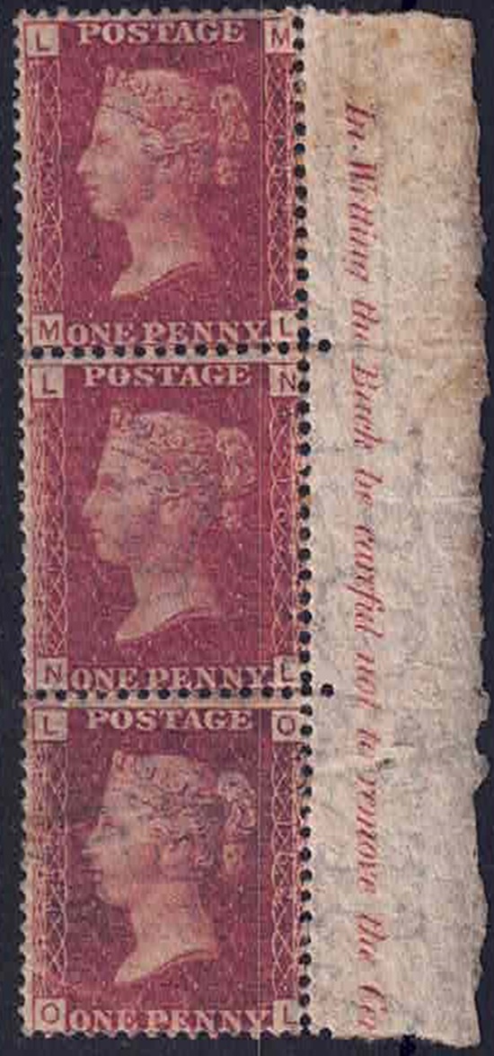 qv-mint-strip-of-penny-red-sg-44-lake-red-plate-182-og-with-inscription