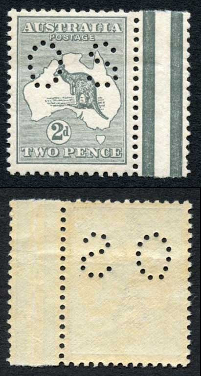 australia-sgo18-1st-2d-grey-wmk-perfin-small-os-bend-u-m