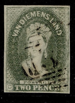 australia-tasmania-qv-sg34-2d-slate-green-fine-used-cat-100-4-margins