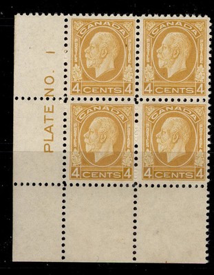 canada-gv-sg322-4c-yellow-brown-nh-mint-cat-200-marginal-block-x4