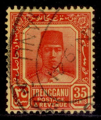 malaysia-trengganu-gv-sg40-35c-carmine-yellow-fine-used