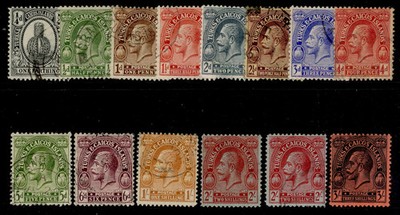 turks-caicos-islands-gv-sg162-175-1922-26-complete-set-fine-used-cat-250