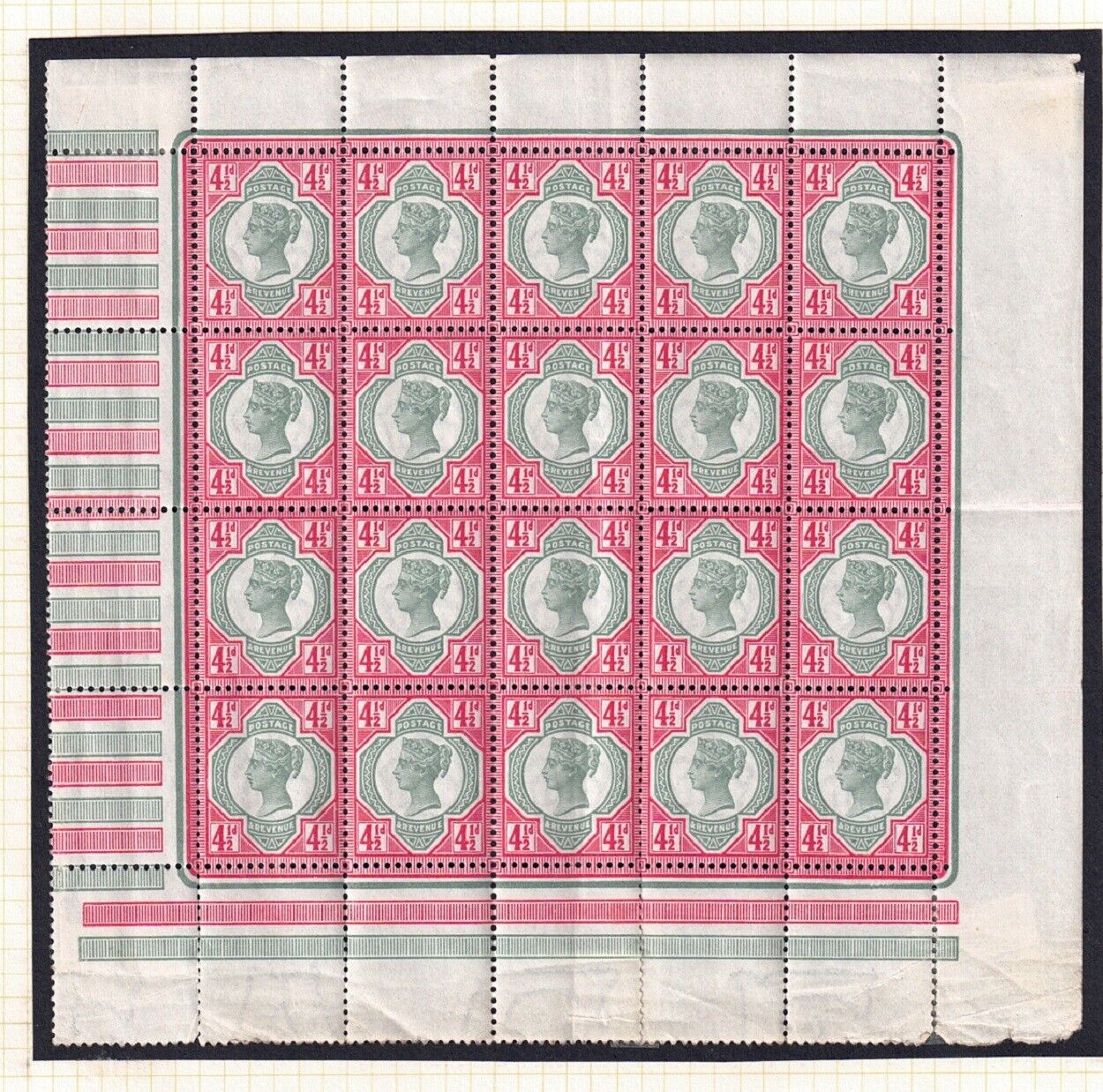 qv-k43-pane-f-1-sg-206-4d-green-carmine-l-m-in-margins-stamps-unmounted