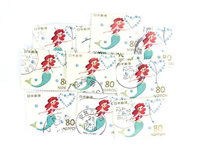 10-x-little-mermaid-used-japanese-postage-stamps-all-off-paper-ariel-disney