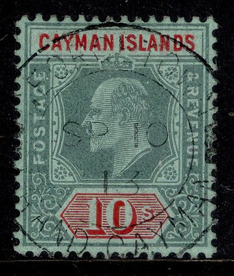 cayman-islands-edvii-sg34-10s-green-red-green-vfu-cat-300-cds