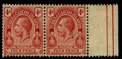 turks-caicos-islands-gv-sg134b-4d-carmine-pale-yellow-nh-mint-cat-16-pair