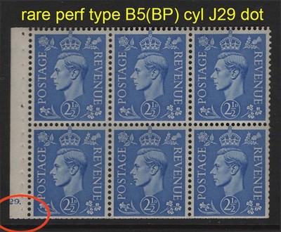 gb-1941-pale-colours-2d-cyl-j29-dot-booklet-pane-of-6-rare-perf-type-b5-bp