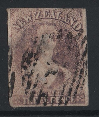 new-zealand-1864-chalon-head-wmk-large-star-3d-brown-lilac-imperf-used
