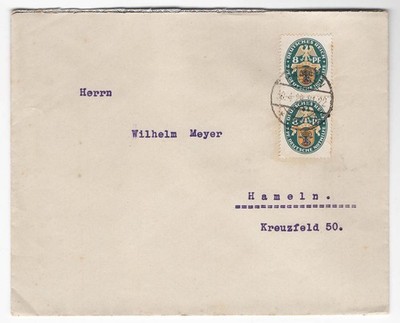 germany-1928-welfare-fund-8pf-7pf-pair-sg447-fine-used-on-neat-cover-to-hameln