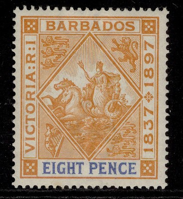 barbados-qv-sg122-8d-orange-ultramarine-m-mint-cat-30