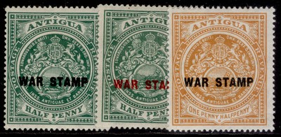antigua-gv-sg52-54-1916-18-war-tax-set-m-mint-cat-11-1916-18-war-stamp-group