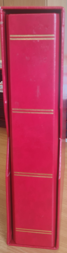 red-album-4-rings-for-stamps-with-case-and-mixed-black-pages-small-unbranded