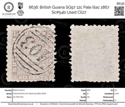 8636-british-guiana-sg97-12c-pale-lilac-1867-sc-54b-used-c27