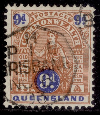 australia-queensland-edvii-sg282-9d-brown-ultramarine-type-a-fine-used