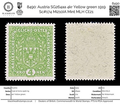 8490-austria-sg264aa-4kr-yellow-green-1919-sc-174-mi210ia-mint-mlh-c21