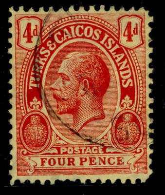turks-caicos-islands-gv-sg134-4d-red-yellow-fine-used