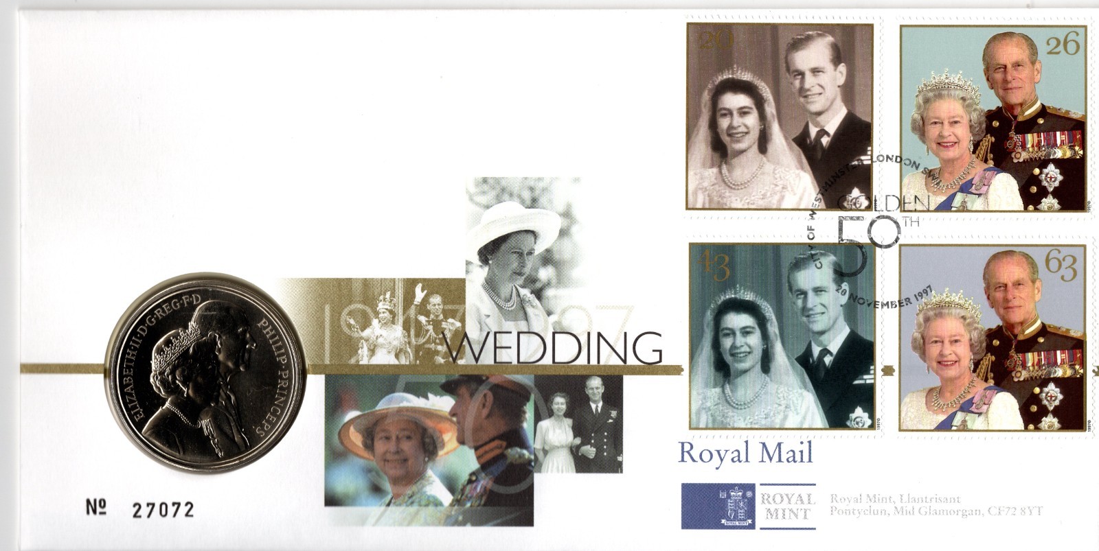 1997-royal-mint-queen-elizabeth-golden-wedding-fdc-with-5-coin-cover-ltd-ed