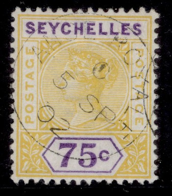 seychelles-qv-sg33-75c-yellow-violet-very-fine-used-cat-75-cds