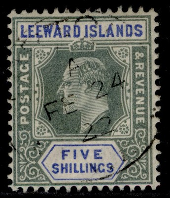 leeward-islands-edvii-sg28-5s-green-blue-very-fine-used-cat-120-cds