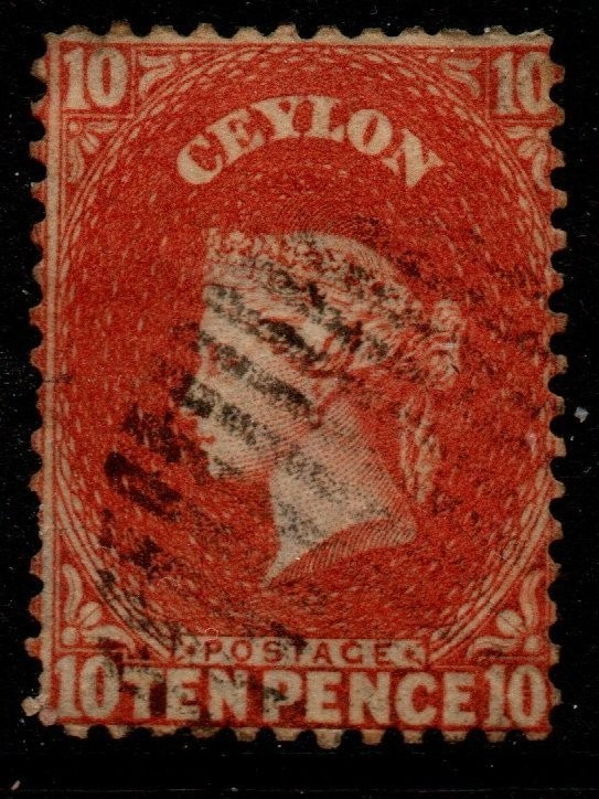 ceylon-sg34-1861-10d-dull-vermilion-rough-perf-14-15-used