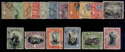 malta-gvi-sg193-209-1930-postage-revenue-set-fine-used-cat-475