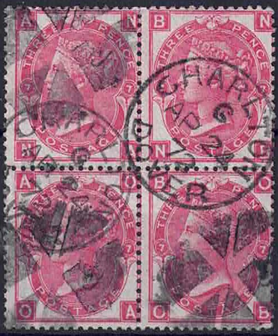 qv-sg-103-pl7-deep-rose-block-of-four-nice-cds-inspectors-cork-cancels-plus-charlton-1872-cds