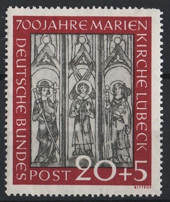 germany-1951-st-mary-s-church-20pf-5pf-sg1066-few-nibbled-perfs-top-r-otherwise