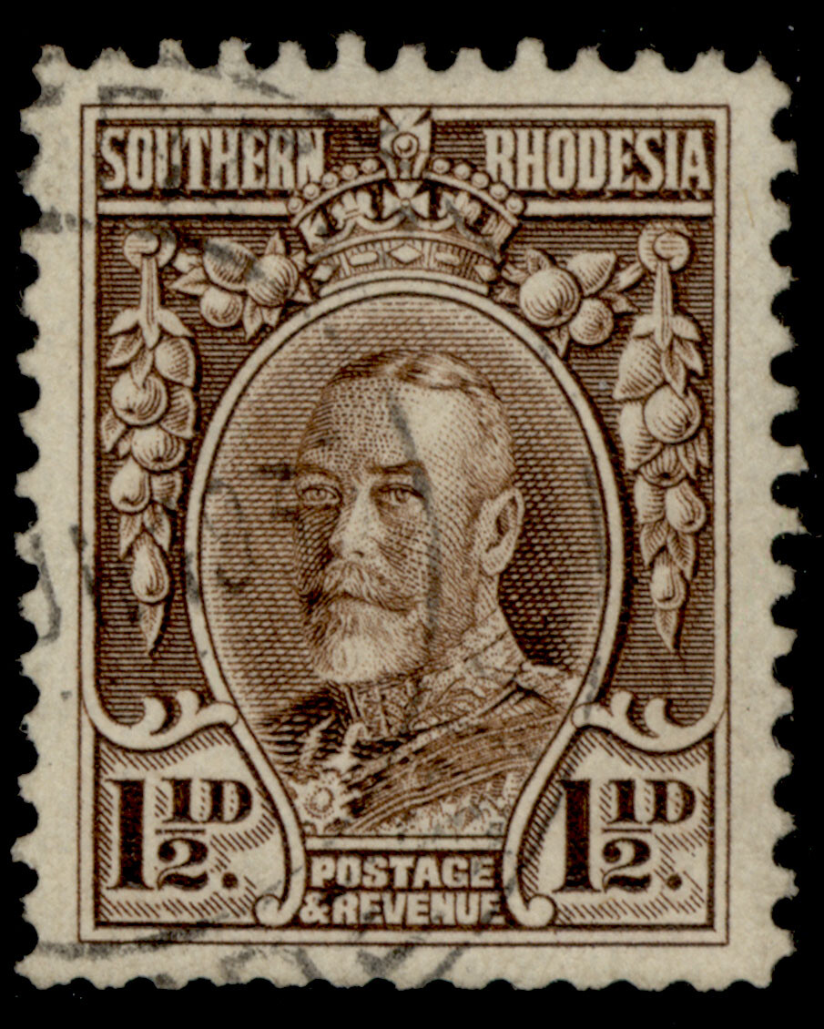 southern-rhodesia-gv-sg16c-1d-chocolate-fine-used-cat-38-perf-12