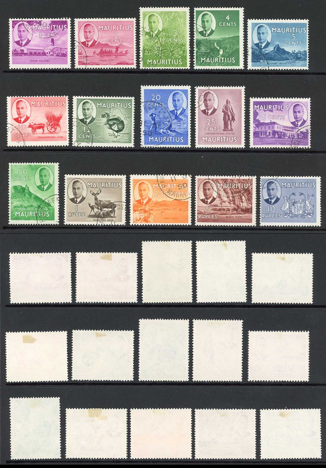 mauritius-sg276-90-1950-set-of-15-fine-used