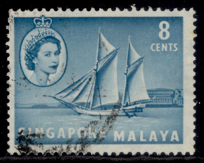 singapore-qeii-sg43-8c-turquoise-blue-fine-used