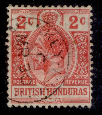 british-honduras-gv-sg102b-2c-dull-scarlet-fine-used-monkey-river-cds-pmk