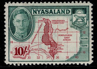 nyasaland-protectorate-gvi-sg156-10s-claret-emerald-nh-mint-cat-25