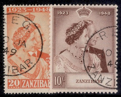 zanzibar-gvi-sg333-334-1948-royal-silver-wedding-set-fine-used-cat-41-cds