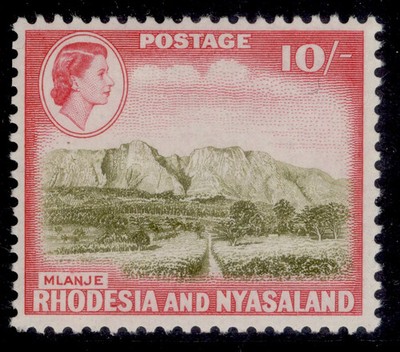 rhodesia-nyasaland-qeii-sg30-10s-olive-brown-rose-red-m-mint-cat-30