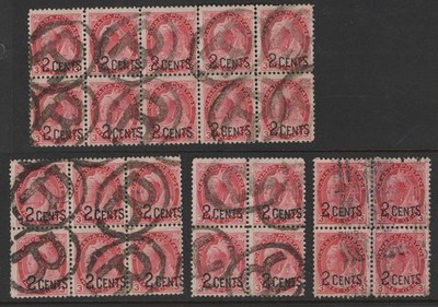 canada-1899-2c-on-3c-rose-carmine-sg172-in-used-blks-of-10-6-4-reg-ovals