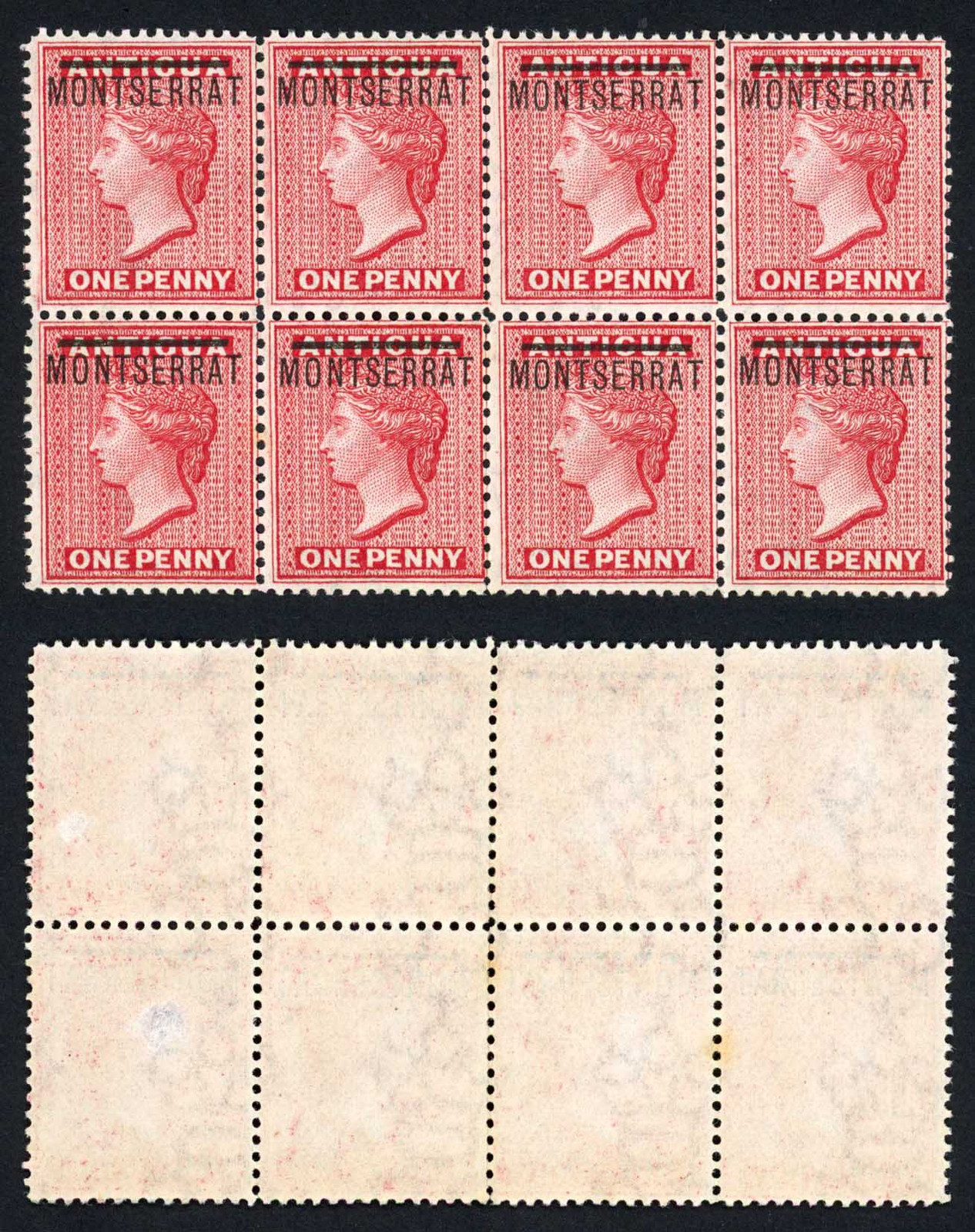 montserrat-sg1-block-of-8-u-m-one-stamp-gum-thin-and-tone-spot-cat-280-poun