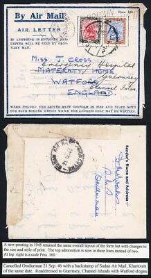 sudan-air-letter-1945-new-printing-readdressed-to-guernsey
