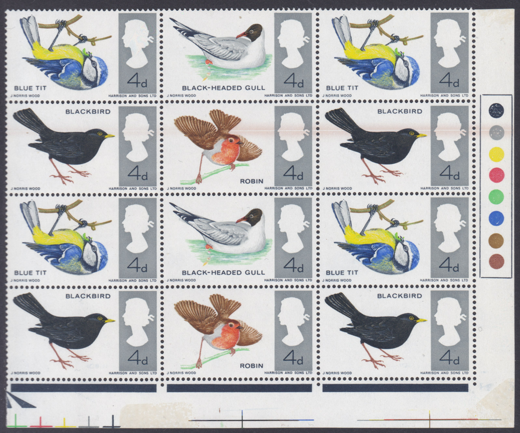 qeii-gb-sg696-699-1966-birds-orange-red-ink-flaw-unmounted-mint