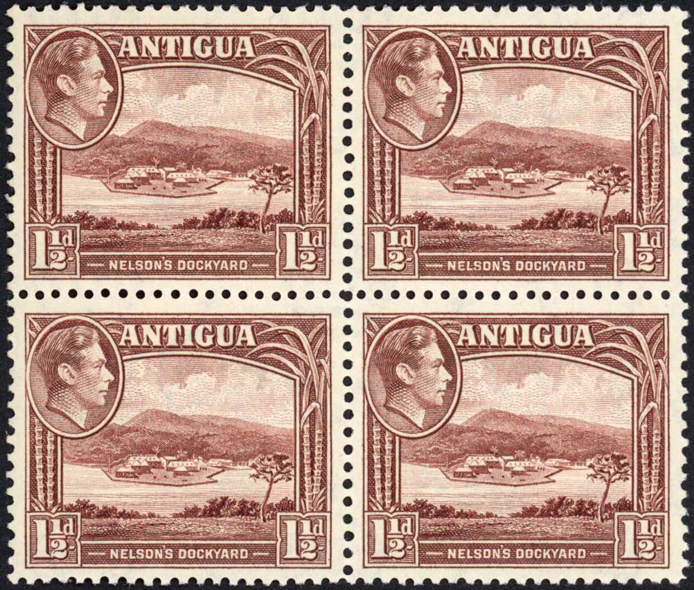 antigua-sg100-1-1-2d-dull-reddish-brown-block-of-four-u-m-cat-16-pounds