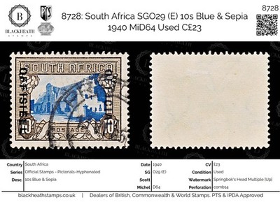 8728-south-africa-sgo29-e-10s-blue-sepia-1940-mid64-used-c23