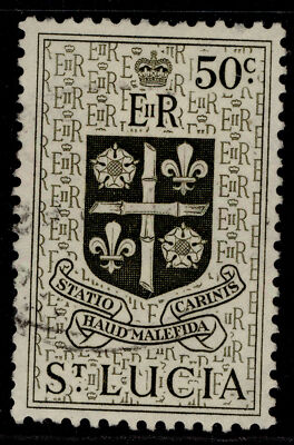st-lucia-qeii-sg182-50c-deep-olive-green-fine-used