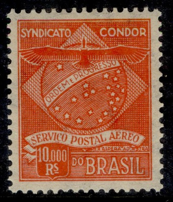 brazil-condor-1927-10-000r-orange-vermilion-scott-1cl7-m-mint-cat-27-50