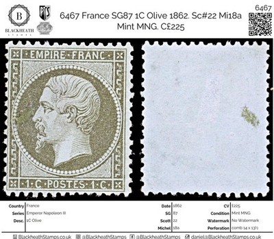 6467-france-sg87-1c-olive-1862-sc-22-mi18a-mint-mng-c225