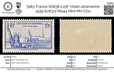 7983-france-sg638-2-25f-violet-ultramarine-1939-sc-372-mi444-mint-mh-c11
