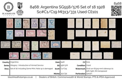 8468-argentina-sg558-576-set-of-18-1928-sc-c1-c19-mi313-331-used-c101
