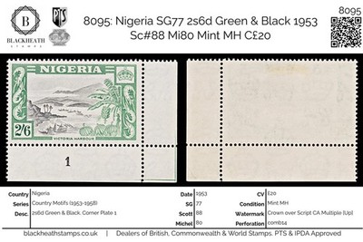 8095-nigeria-sg77-2s6d-green-black-1953-sc-88-mi80-mint-mh-c20
